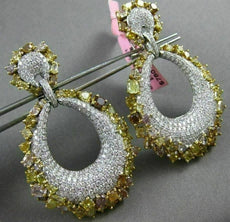 ESTATE LARGE 14.62CT WHITE & MULTI FANCY DIAMONDS 18KT 2 TONE GOLD DROP EARRINGS