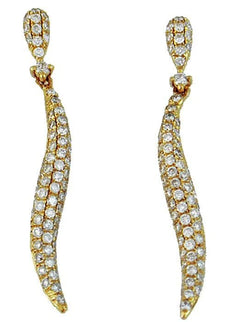 ESTATE 1.0CT DIAMOND 14KT YELLOW GOLD CLASSIC MULTI ROW SWIRL HANGING EARRINGS