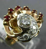 ANTIQUE 1.45CT DIAMOND & RUBY 14KT ROSE & WHITE GOLD FLOWER COCKTAIL RING #1968