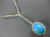 ANTIQUE 8.95CT DIAMOND & AAA TURQUOISE 14K WHITE GOLD OVAL LARIAT NECKLACE #2555