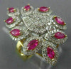 ESTATE LARGE 3.69CT DIAMOND & AAA RUBY 14KT WHITE & YELLOW GOLD FLOWER LEAF RING
