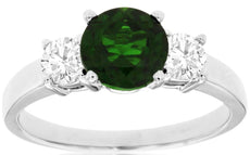 1.95CT DIAMOND & AAA RUSSALITE 14KT WHITE GOLD 3D ROUND 3 STONE ENGAGEMENT RING
