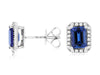 2.50CT DIAMOND & AAA TANZANITE 14KT WHITE GOLD EMERALD CUT & ROUND STUD EARRINGS