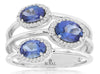 2.04CT DIAMOND & AAA TANZANITE 14K WHITE GOLD OVAL 3 ROW FLOWER ANNIVERSARY RING