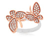 ESTATE .50CT DIAMOND 14KT WHITE & ROSE GOLD 3D DOUBLE BUTTERFLY LOVE RING