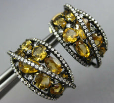 3.65CT DIAMOND & AAA CITRINE 14K YELLOW & BLACK GOLD 3D CLIP ON HANGING EARRINGS
