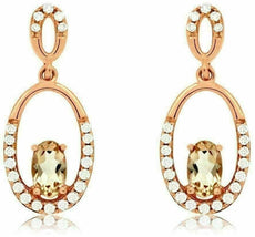 ESTATE .60CT DIAMOND & AAA MORGANITE 14K ROSE GOLD CLASSIC OVAL HANGING EARRINGS
