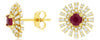 ESTATE 1.09CT DIAMOND & AAA RUBY 14KT YELLOW GOLD FLOWER STARBURST STUD EARRINGS