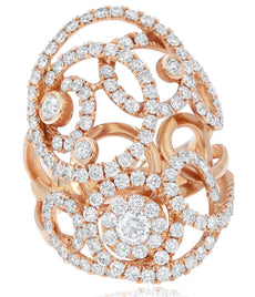 ESTATE LARGE 2.40CT DIAMOND 18KT ROSE GOLD 3D MULTI CIRCULAR FLORAL FUN RING