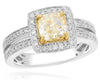 LARGE 1.91CT WHITE & FANCY YELLOW DIAMOND 14KT 2 TONE GOLD HALO ENGAGEMENT RING