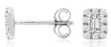 .24CT DIAMOND 14KT WHITE GOLD 3D ROUND & BAGUETTE CLUSTER SQUARE STUD EARRINGS