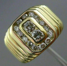 ESTATE WIDE .50CT DIAMOND 18K YELLOW GOLD RECTANGULAR GYPSY MENS RING E/F #25400