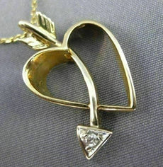 ESTATE .03CT DIAMOND 14K WHITE & YELLOW GOLD 3D BOW & ARROW HEART PENDANT #21635