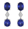 LARGE 8.91CT DIAMOND & AAA SAPPHIRE 18K WHITE GOLD OVAL & ROUND HANGING EARRINGS