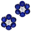 LARGE 6.91CT DIAMOND & AAA SAPPHIRE 18KT WHITE GOLD CLASSIC FLOWER STUD EARRINGS