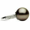 ESTATE .17CT DIAMOND & AAA TAHITIAN PEARL 14KT WHITE GOLD 3 ROW PAVE LOVE RING