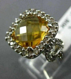 ESTATE 11.0CT DIAMOND & AAA CITRINE 18KT WHITE GOLD SOLITAIRE FILIGREE RING #857