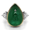 LARGE 11.03CT DIAMOND & AAA EMERALD 18KT 2 TONE GOLD PEAR SHAPE ENGAGEMENT RING
