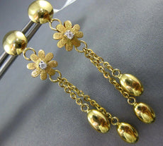 LARGE .05CT DIAMOND 18KT YELLOW GOLD 3D MATTE AND SHINY FLOWER HANGING EARRINGS