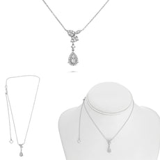 .40CT DIAMOND 14KT WHITE GOLD 3D ROUND PAVE MULTI LEAF TEAR DROP LARIAT NECKLACE