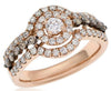 1.11CT WHITE & MOCHA DIAMOND 14KT ROSE GOLD DOUBLE HALO FRIENDSHIP PROMISE RING