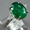 LARGE 3.06CT DIAMOND & AAA EMERALD 18KT WHITE GOLD OVAL 3 STONE ENGAGEMENT RING
