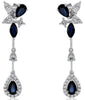 1.86CT DIAMOND & AAA SAPPHIRE 14K WHITE GOLD MULTI SHAPE FLOWER HANGING EARRINGS