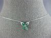 ESTATE .38CT DIAMOND & AAA EMERALD 14KT WHITE GOLD 3D BUTTERFLY LOVE NECKLACE