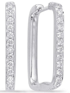 ESTATE .37CT DIAMOND 14KT WHITE GOLD CLASSIC SQUARE HUGGIE HOOP HANGING EARRINGS
