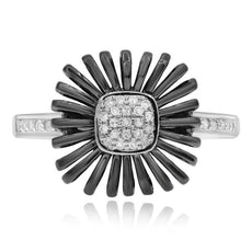 ESTATE .11CT DIAMOND 14KT WHITE GOLD 3D SQUARE FLOWER FUN RING