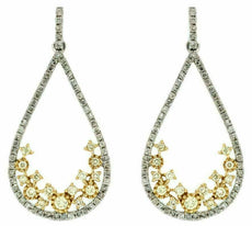 ESTATE .78CT WHITE & FANCY YELLOW DIAMOND 14K WHITE GOLD ETOILE HANGING EARRINGS