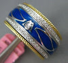WIDE .46CT DIAMOND & BLUE ENAMEL 18K YELLOW GOLD FLOWER MULTI WAVE ETERNITY RING