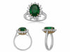 GIA CERTIFIED 3.49CT DIAMOND & AAA EMERALD 18KT 2 TONE GOLD HALO ENGAGEMENT RING