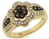 .50CT WHITE & CHOCOLATE FANCY DIAMOND 14KY YELLOW GOLD FLOWER FILIGREE FUN RING