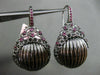 ESTATE LARGE .75CT RUBY 14K BLACK GOLD STRIATED WOVEN LEVERBACK HANGING EARRINGS