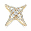 ESTATE 1.28CT DIAMOND 18KT YELLOW GOLD 3D FLOWER CRISS CROSS FUN RING