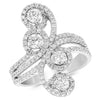 ESTATE LARGE 1.54CT DIAMOND 14KT WHITE GOLD MULTI FLOWER CRISS CROSS LOVE RING