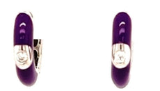 .05CT DIAMOND & PURPLE ENAMEL 18KT WHITE GOLD SOLITAIRE HUGGIE HANGING EARRINGS