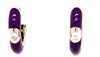 .05CT DIAMOND & PURPLE ENAMEL 18KT WHITE GOLD SOLITAIRE HUGGIE HANGING EARRINGS