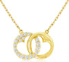 .16CT DIAMOND 14K YELLOW GOLD DOUBLE HEART CIRCLE OF LIFE LOVE KNOT FUN NECKLACE