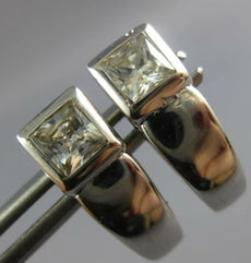 ESTATE 2.20CT CZ 14KT WHITE GOLD 3D CLASSIC SQUARE SOLITAIRE HANGING EARRINGS