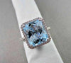 ESTATE WIDE SQUARE AAA BLUE TOPAZ & DIAMOND 8.46CTW 14KT WHITE GOLD RING