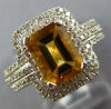 WIDE 2.14CT DIAMOND AAA CITRINE 14KT WHITE GOLD EMERALD CUT HALO ENGAGEMENT RING