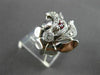 ANTIQUE .91CT OLD MINE DIAMOND RUBY 14KT WHITE GOLD FILIGREE COCKTAIL RING 20824