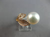 LARGE .27CT DIAMOND & AAA PINK SOUTH SEA PEARL 18K ROSE GOLD 3D DOUBLE LEAF RING