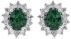 .90CT DIAMOND & AAA EMERALD 14KT WHITE GOLD 3D OVAL & ROUND FLOWER STUD EARRINGS