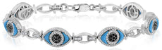 7.79CT WHITE & BLACK DIAMOND & AAA TURQUOISE 14KT WHITE GOLD 3D TENNIS BRACELET