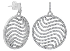 ESTATE 1.04CT DIAMOND 14KT WHITE GOLD CIRCULAR MULTI SWIRL FUN HANGING EARRINGS