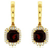 ESTATE 3.59CT DIAMOND & AAA GARNET 14K YELLOW GOLD CUSHION HALO HANGING EARRINGS