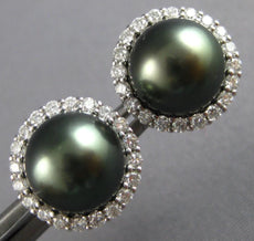 .54CT DIAMOND & AAA TAHITIAN PEARL 14KT WHITE GOLD 3D HALO FLOWER STUD EARRINGS